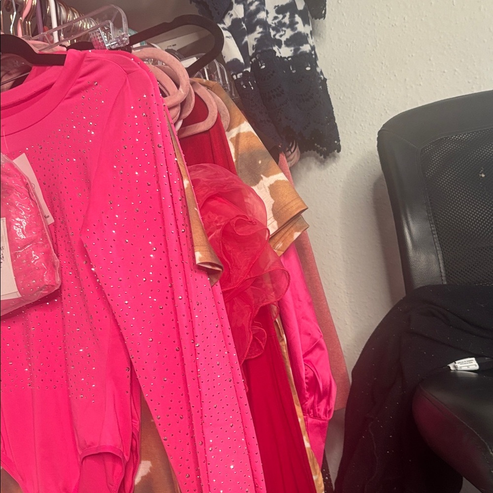 Pink Rhinestone Long Sleeve Top